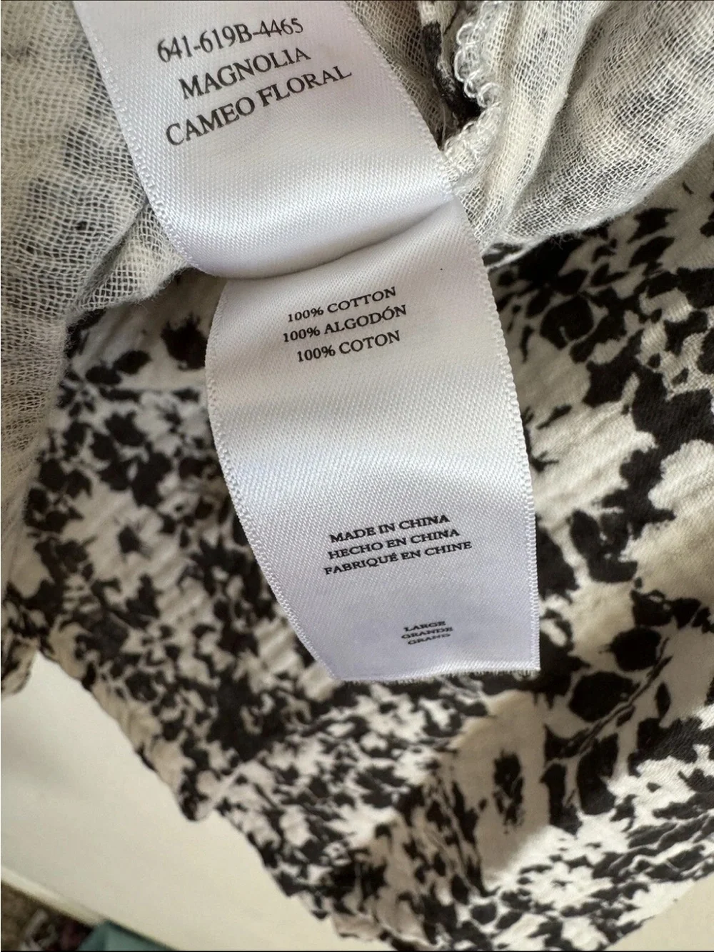 Rails Magnolia Top Camo Floral Black White Flutter Sleeve Top L
